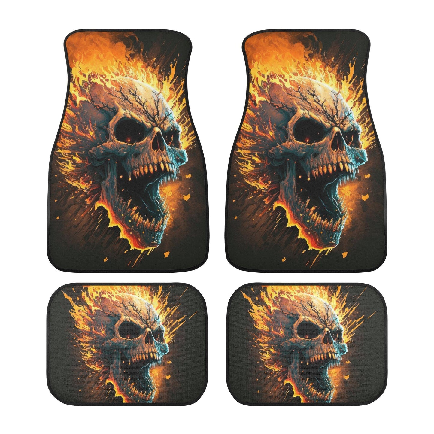 Skull slip-on seat covers, hooded skull car protector, grim reaper car protector, grim reaper seat cover protector, flaming skull car mats