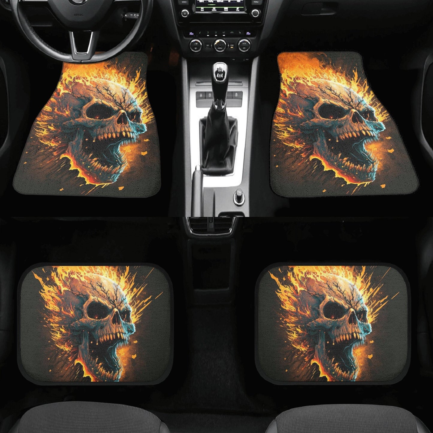 Skull slip-on seat covers, hooded skull car protector, grim reaper car protector, grim reaper seat cover protector, flaming skull car mats