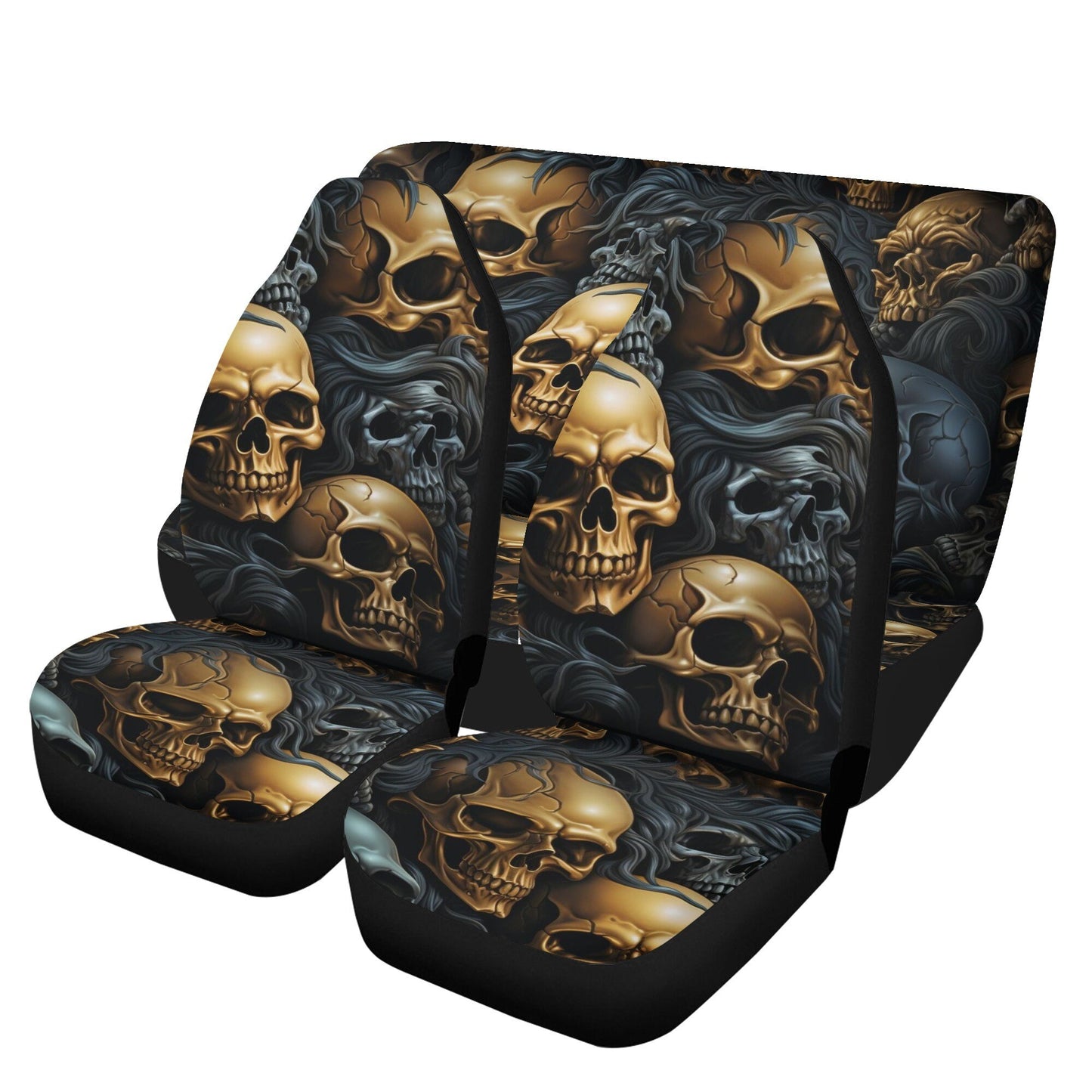 Skull with scythes car seat tool, rose skull slip-on seat covers, reaper skull car floor mat, death skull rug for car, skeleton car mat sets
