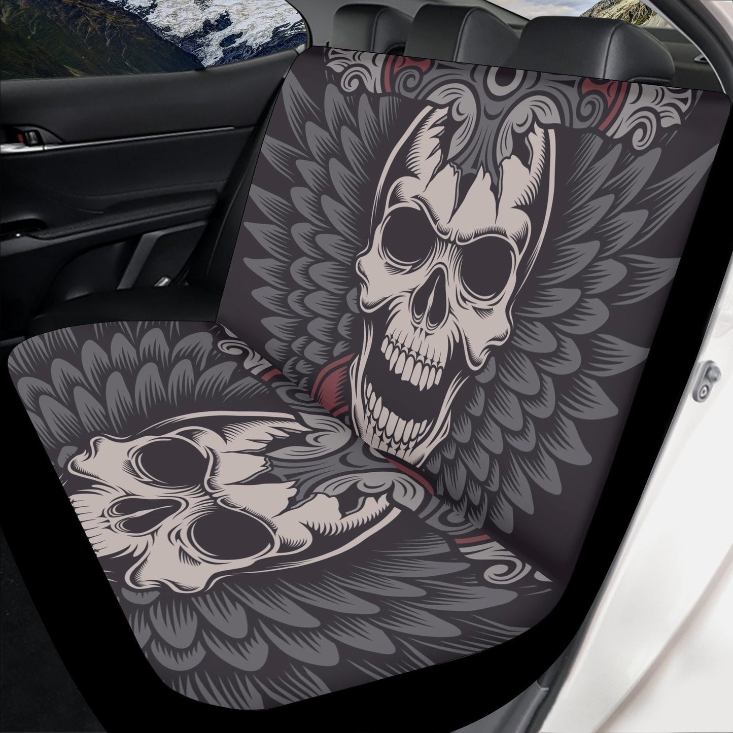 Halloween seat cover for truck, halloween seat cover for truck, flaming skull slip-on seat covers, horror seat cover for car, halloween car