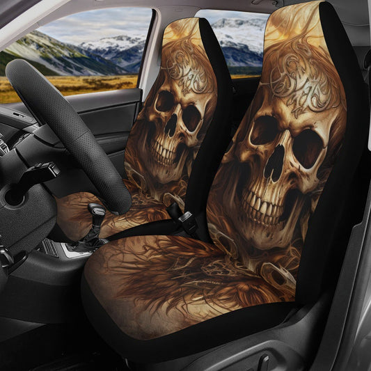 Skeleton car shifter gear cover, skull in fire washable car seat covers, flaming skull armrest covers, skull with scythes car tool christmas