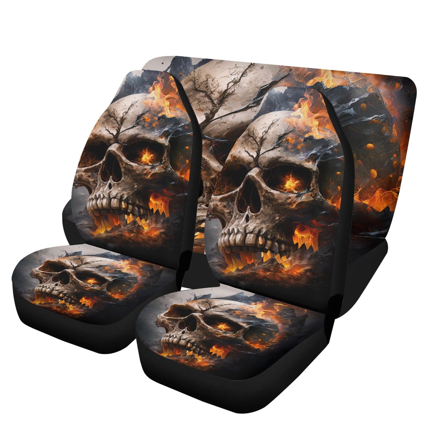Flaming skull car seat , skull rug mat for car, halloween car shifter gear cover, death skull armrest covers, death skull seat cover protect