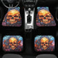 Reaper skull seat cover for car, death skull car shifter gear cover, flaming skull armrest covers, death with scythes rug mat for car mats