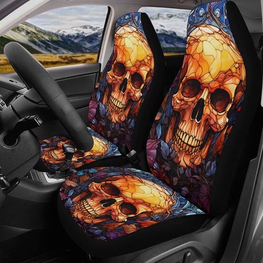 Reaper skull seat cover for car, death skull car shifter gear cover, flaming skull armrest covers, death with scythes rug mat for car mats