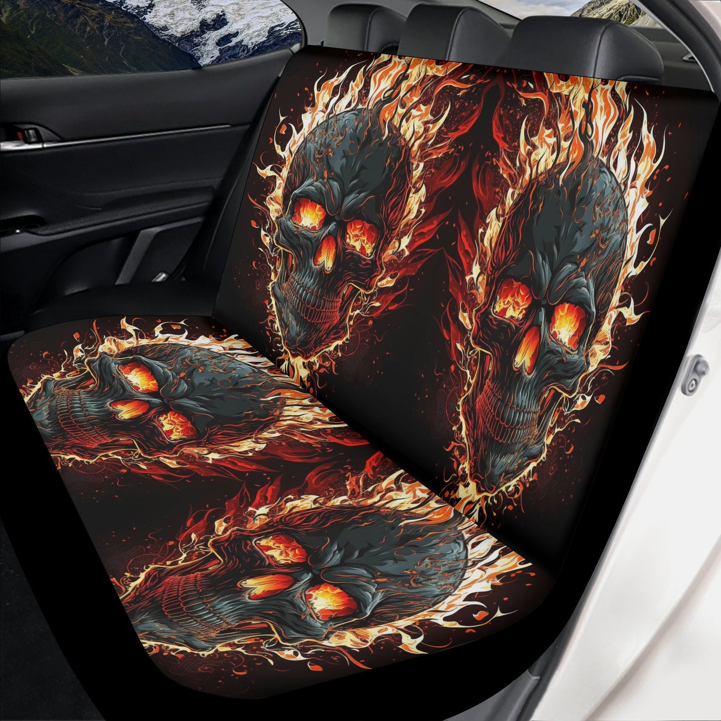 Skull in fire car seat protector, skull car seat protector cover, christmas skull car tool, goth car protector punisher skull car seat cover