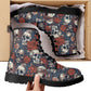 Skull combat boots, death with scythes boots for men women, halloween waterproof boot, reaper skull men women shoes, grim reaper unisex shoe