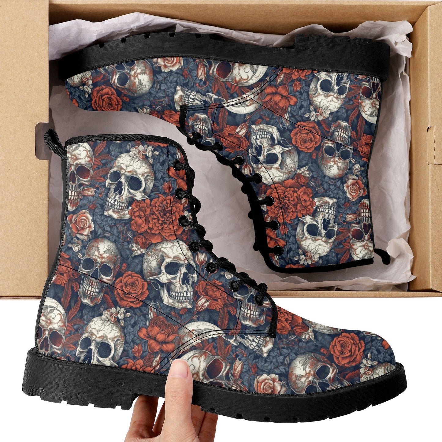 Skull combat boots, death with scythes boots for men women, halloween waterproof boot, reaper skull men women shoes, grim reaper unisex shoe