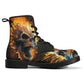Goth ankle booties, death with scythes ankle booties, floral skull combat boots, grim reaper ankle booties, grim reaper fashion leather boot