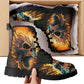 Goth ankle booties, death with scythes ankle booties, floral skull combat boots, grim reaper ankle booties, grim reaper fashion leather boot