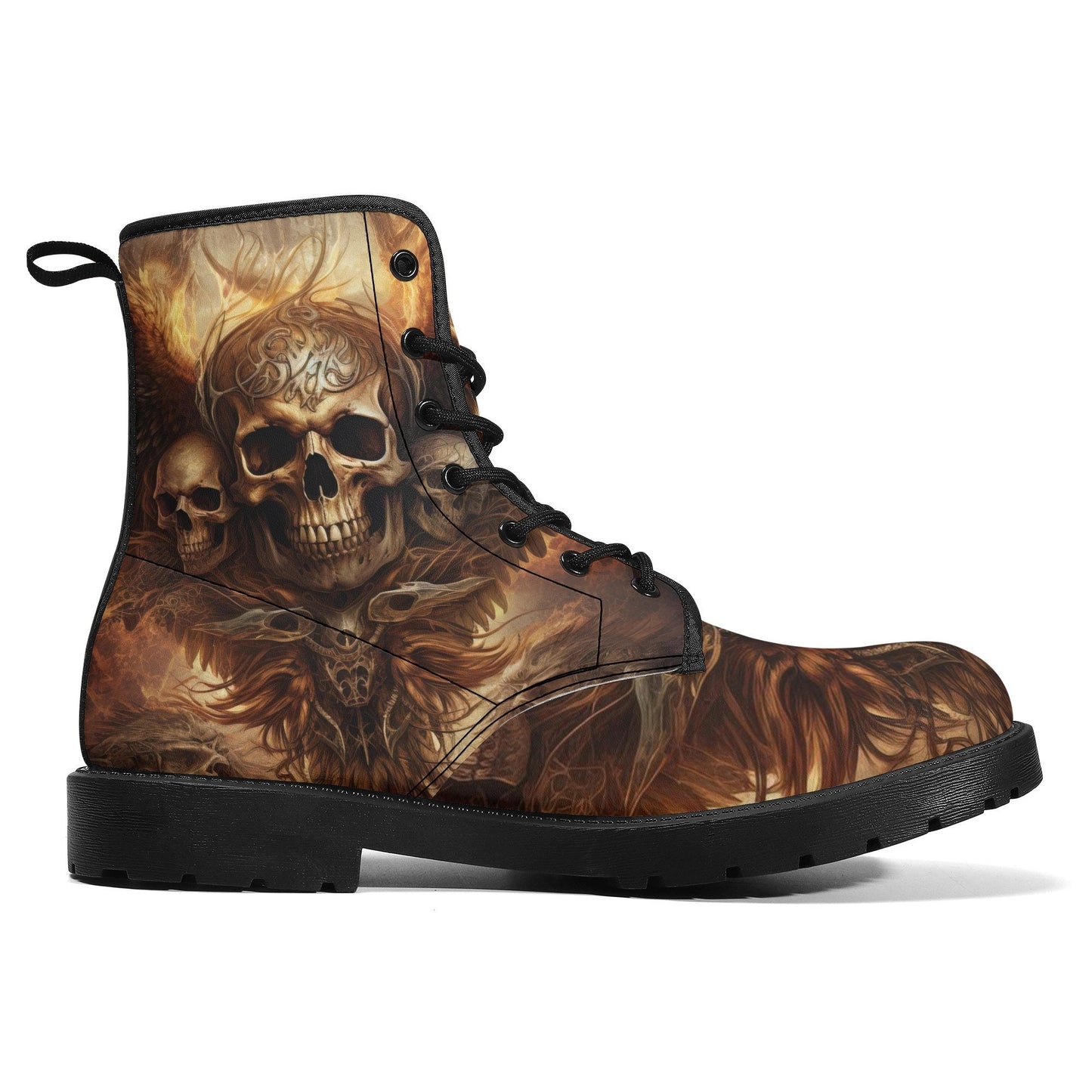 Goth boots, death skull fashion leather boots, skull in fire ankle Boots, flaming skull unisex boots, reaper skull men women boots, evil fac