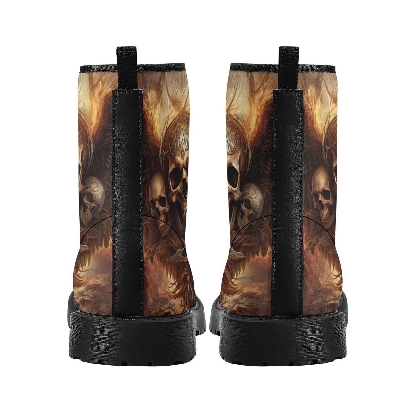 Goth boots, death skull fashion leather boots, skull in fire ankle Boots, flaming skull unisex boots, reaper skull men women boots, evil fac