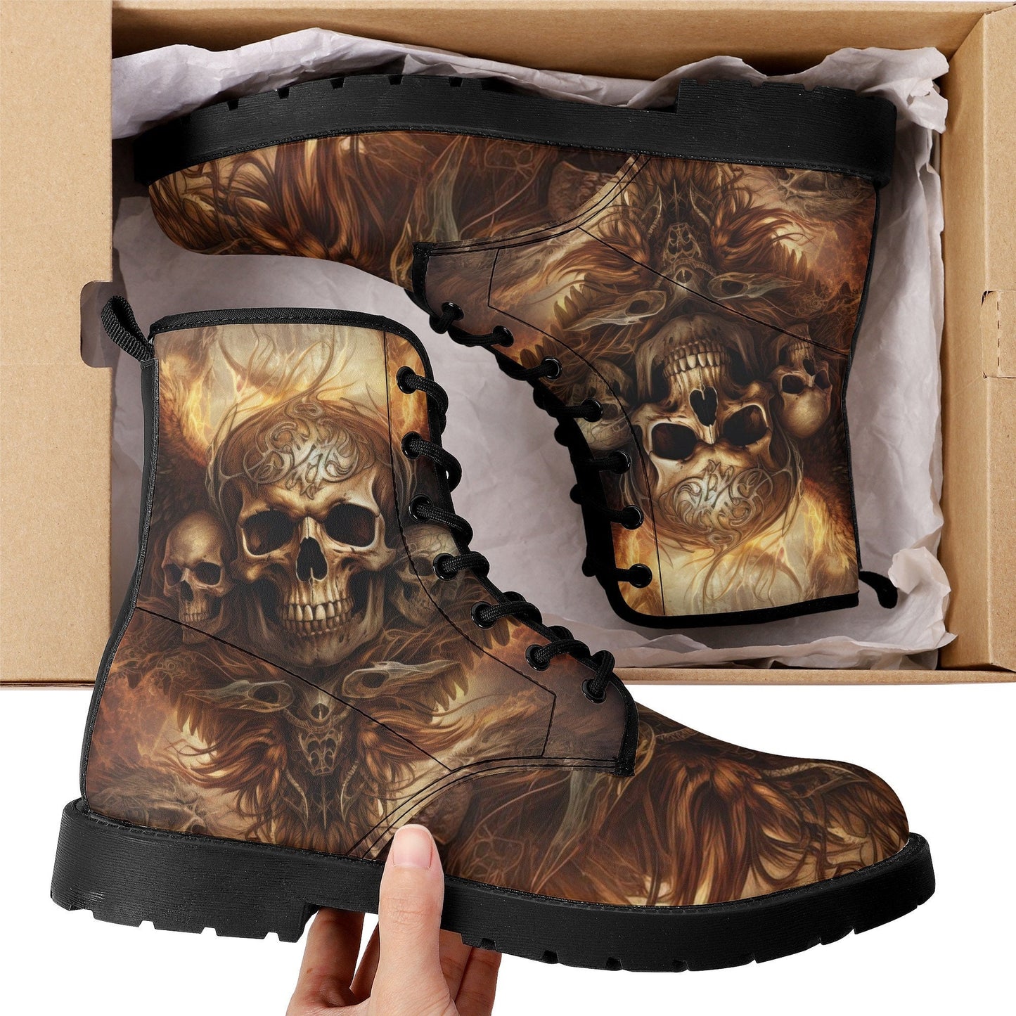 Goth boots, death skull fashion leather boots, skull in fire ankle Boots, flaming skull unisex boots, reaper skull men women boots, evil fac