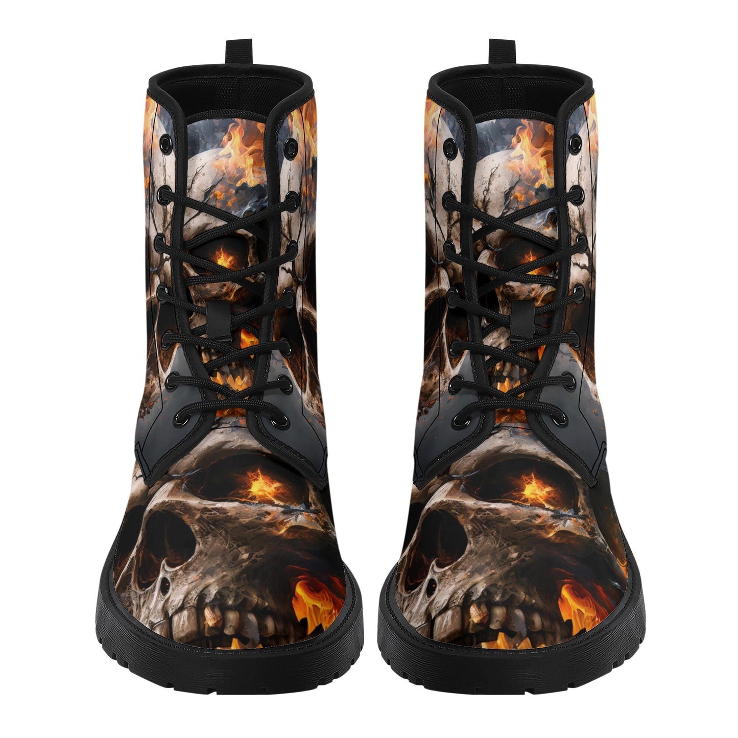 Death with scythes combat boots, gothic skull unisex boots, death with scythes shoes, horror men women boots, skull waterproof Lace Up Anti-