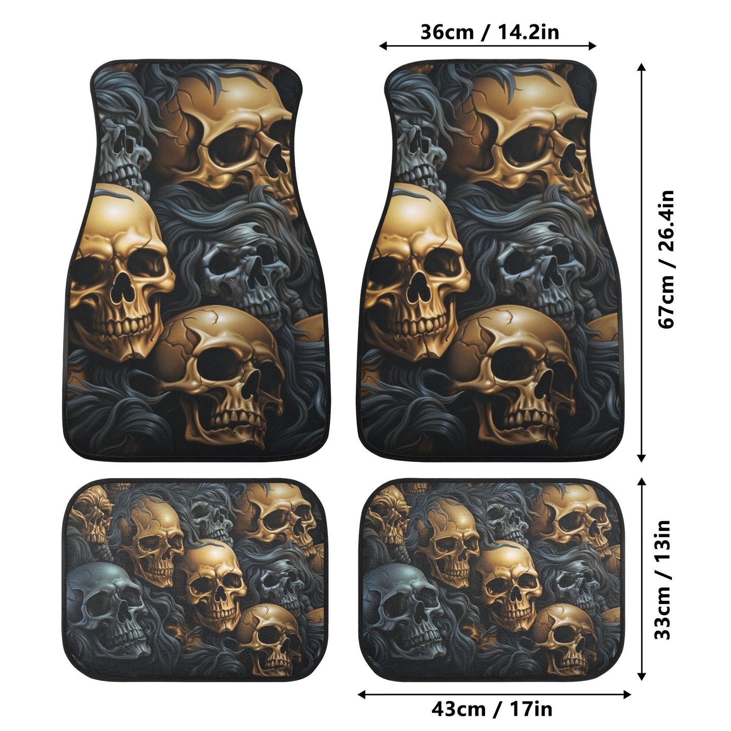 Skull with scythes car seat tool, rose skull slip-on seat covers, reaper skull car floor mat, death skull rug for car, skeleton car mat sets