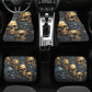 Skull with scythes car seat tool, rose skull slip-on seat covers, reaper skull car floor mat, death skull rug for car, skeleton car mat sets