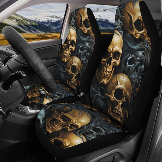 Skull with scythes car seat tool, rose skull slip-on seat covers, reaper skull car floor mat, death skull rug for car, skeleton car mat sets