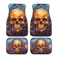 Reaper skull seat cover for car, death skull car shifter gear cover, flaming skull armrest covers, death with scythes rug mat for car mats