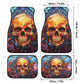 Reaper skull seat cover for car, death skull car shifter gear cover, flaming skull armrest covers, death with scythes rug mat for car mats