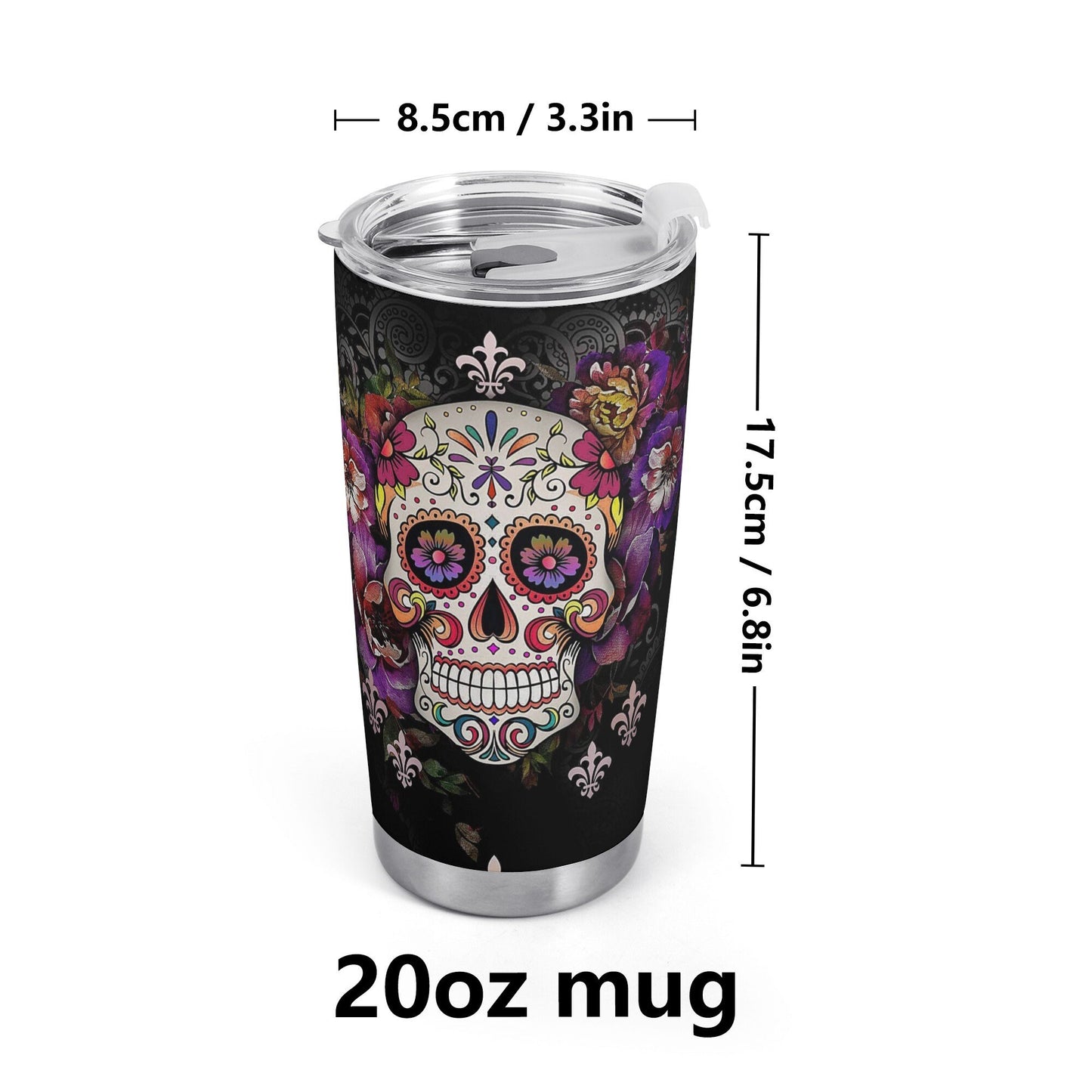 Day of the dead mug, dia de los muertos skull travel mug, floral sugar skull jumbo Mug, mexico mug, calaveras skull travel mug, cinco de may