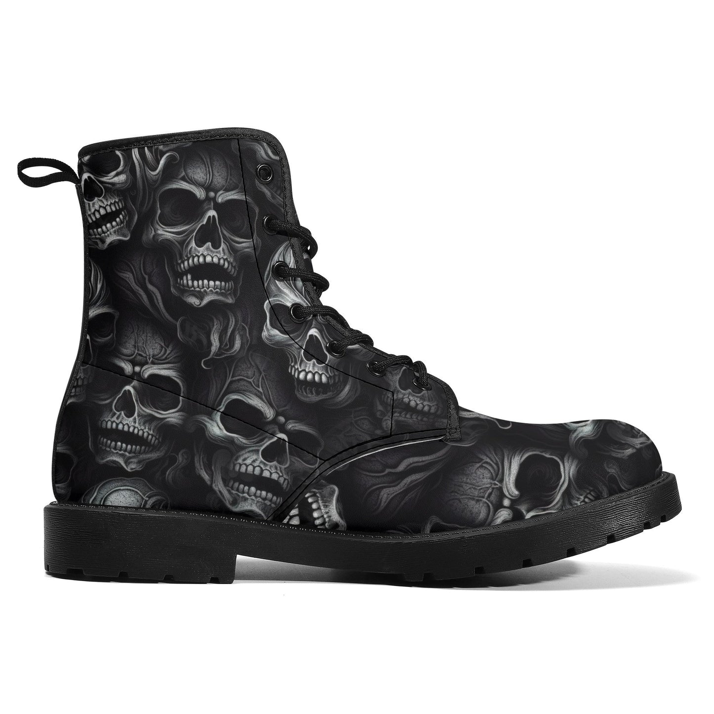 Goth shoes, skull with scythes waterproof Lace Up Anti-Slip platform nooties, hooded skull ankle Boots, evil face shoes, skull with scythes