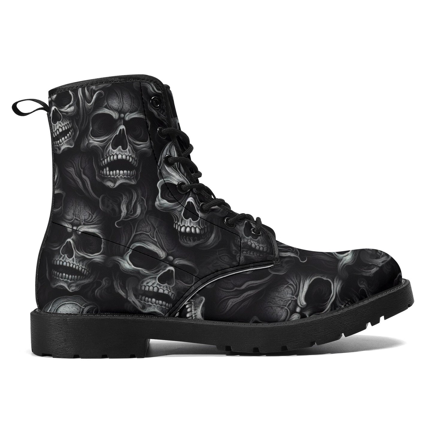 Goth shoes, skull with scythes waterproof Lace Up Anti-Slip platform nooties, hooded skull ankle Boots, evil face shoes, skull with scythes