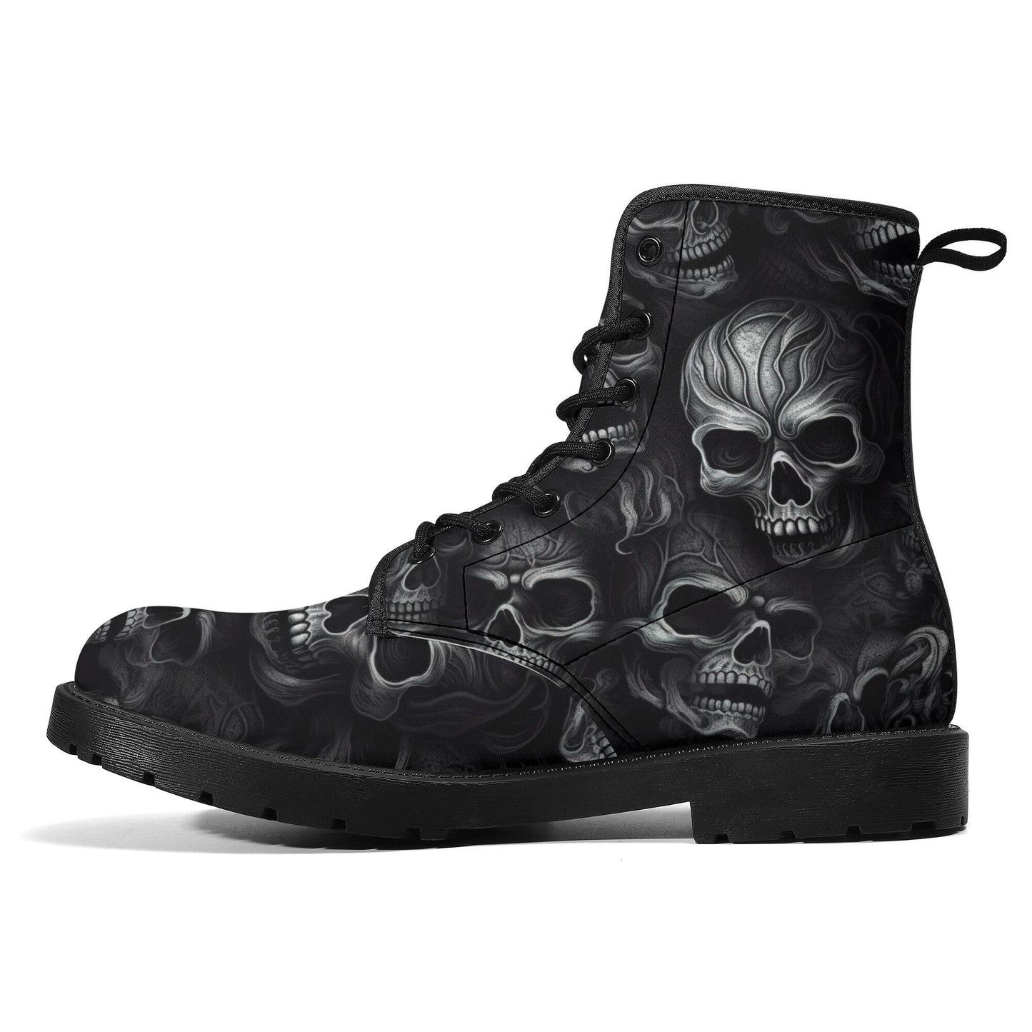 Goth shoes, skull with scythes waterproof Lace Up Anti-Slip platform nooties, hooded skull ankle Boots, evil face shoes, skull with scythes