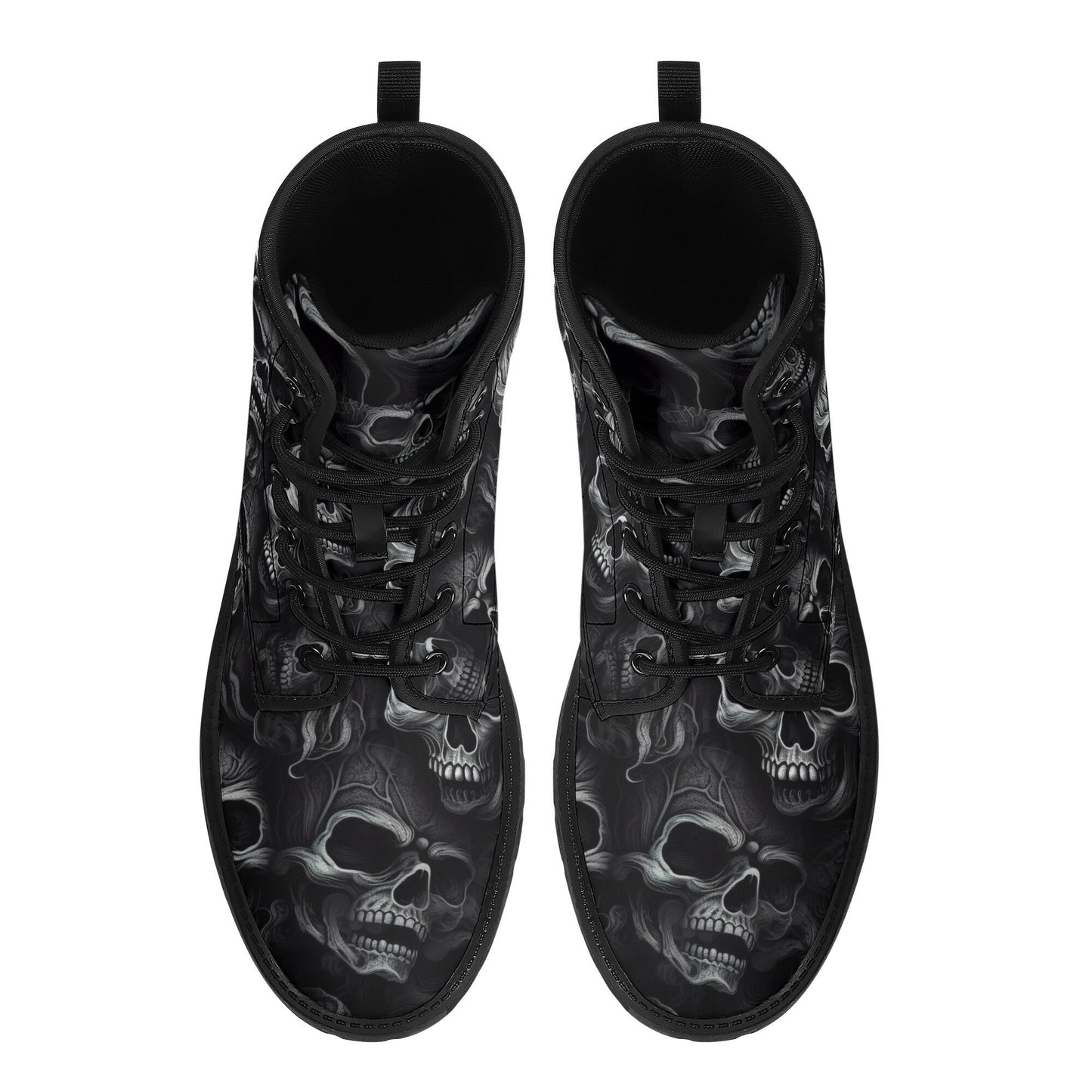 Goth shoes, skull with scythes waterproof Lace Up Anti-Slip platform nooties, hooded skull ankle Boots, evil face shoes, skull with scythes