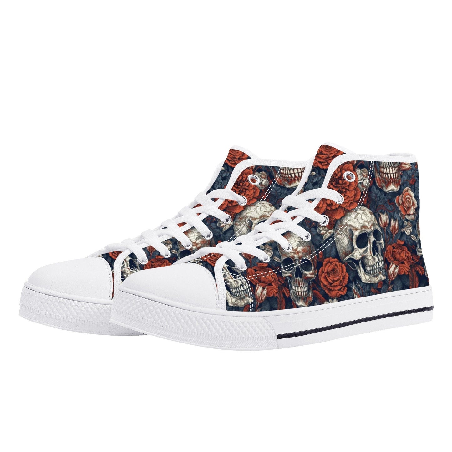 Motorcycle skull shoes gift, motorcycle skull canvas shoes, floral skull women sneakers, skull in fire canvas shoes, flower skull shoes gift