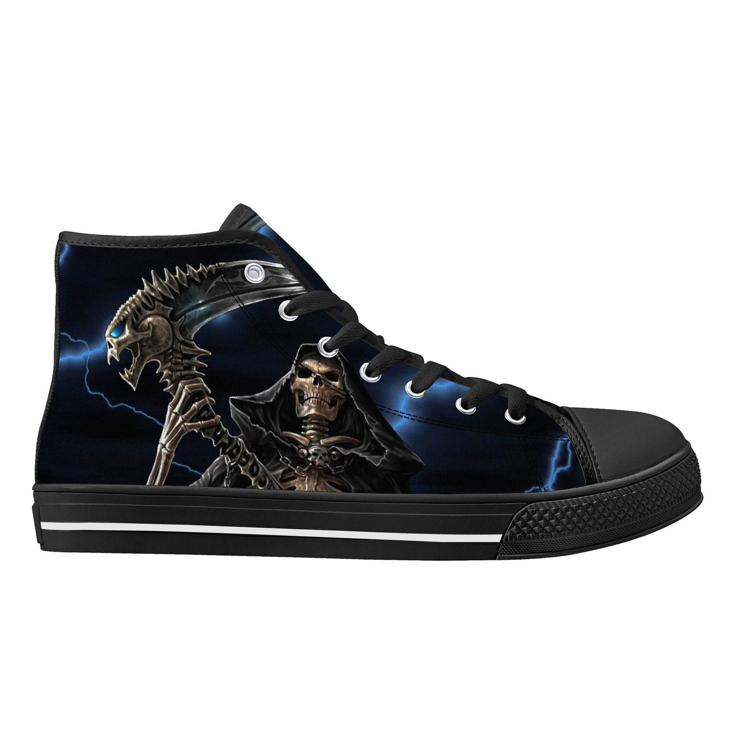 Halloween hight top sneakers, dark horror high-top shoes, skull with scythes men sneakers, evil face high top shoes, evil face shoes, flower