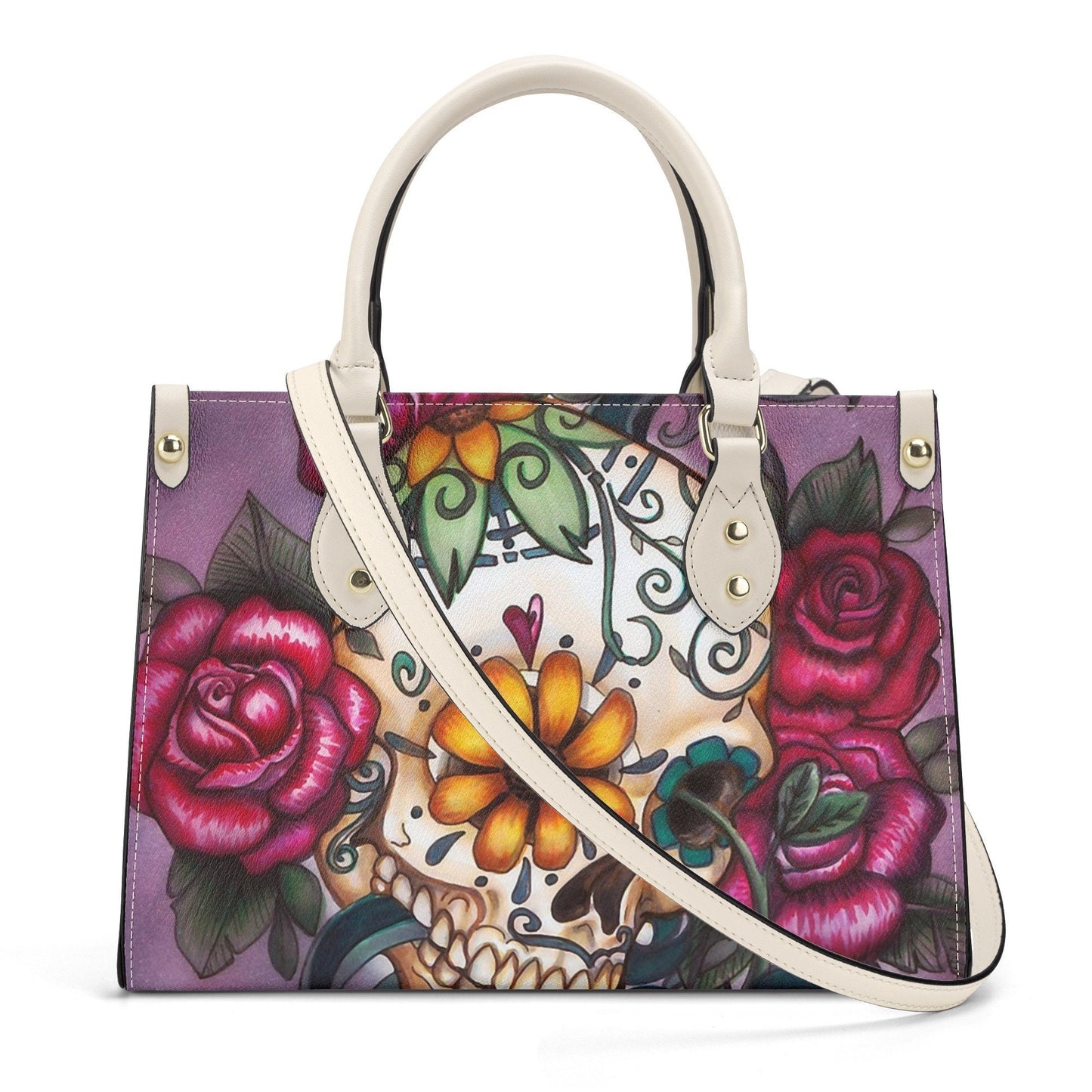 Candy skull long wallet, sugar skull girl travel bag, day of the dead shoulder bag, floral sugar skull bag with shoulder strap, floral sugar