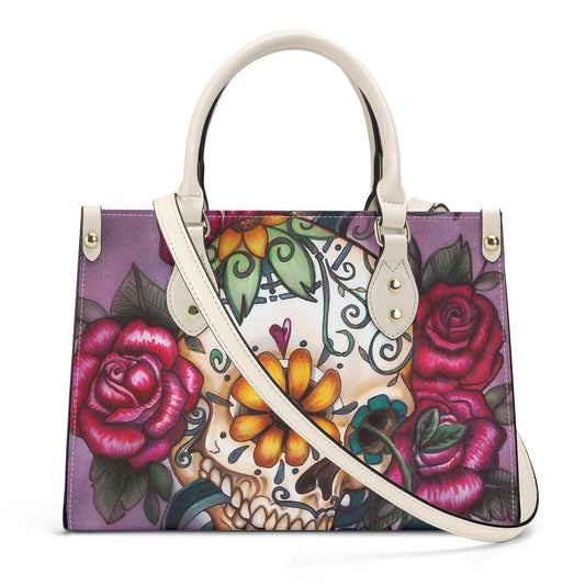Candy skull long wallet, sugar skull girl travel bag, day of the dead shoulder bag, floral sugar skull bag with shoulder strap, floral sugar