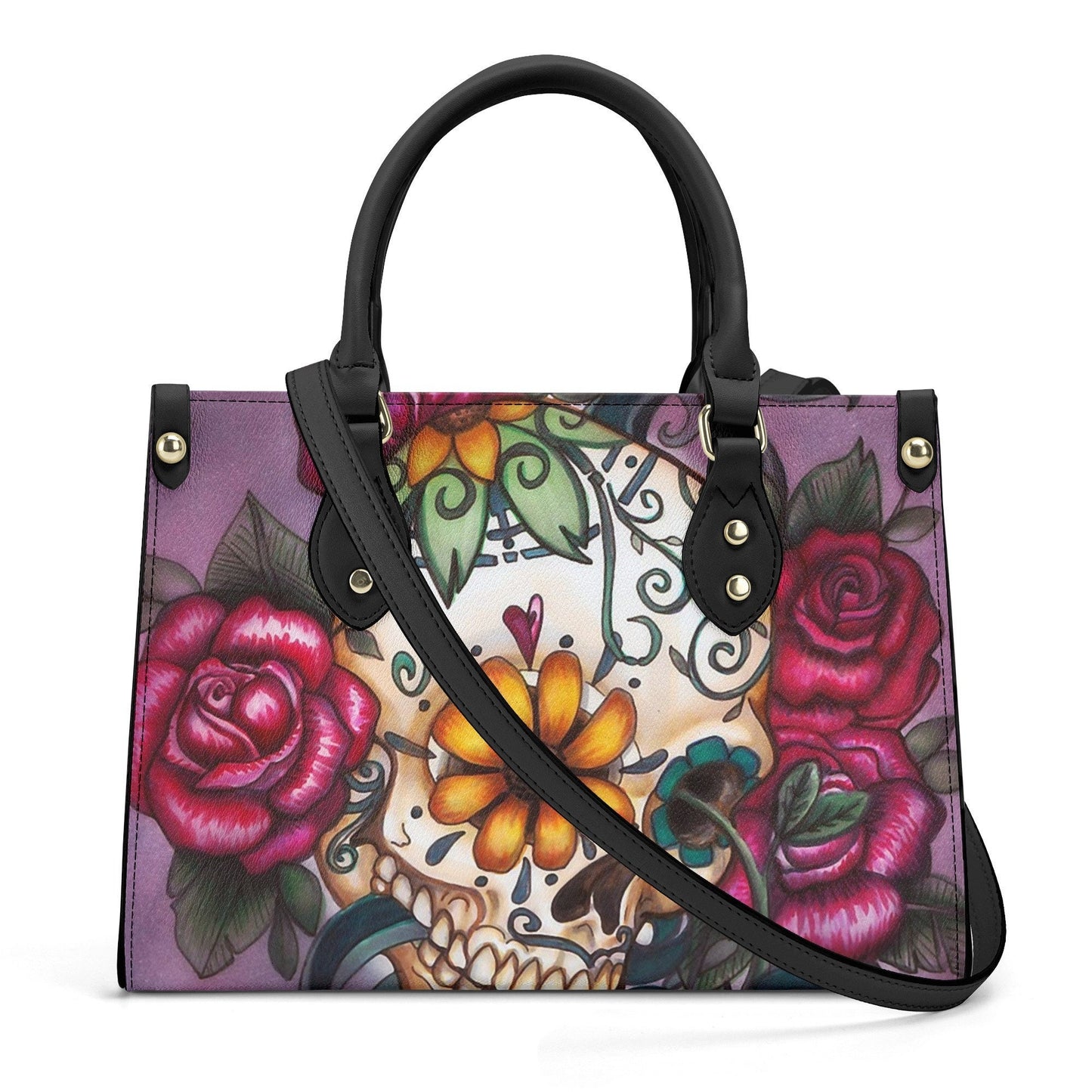 Candy skull long wallet, sugar skull girl travel bag, day of the dead shoulder bag, floral sugar skull bag with shoulder strap, floral sugar