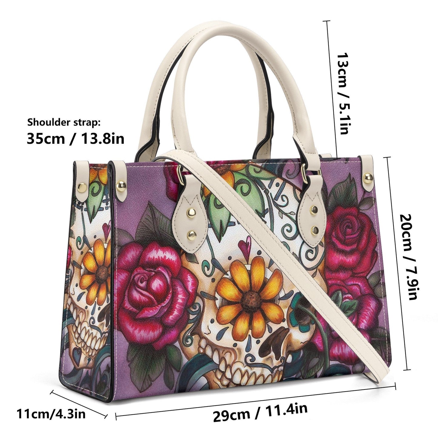 Candy skull long wallet, sugar skull girl travel bag, day of the dead shoulder bag, floral sugar skull bag with shoulder strap, floral sugar