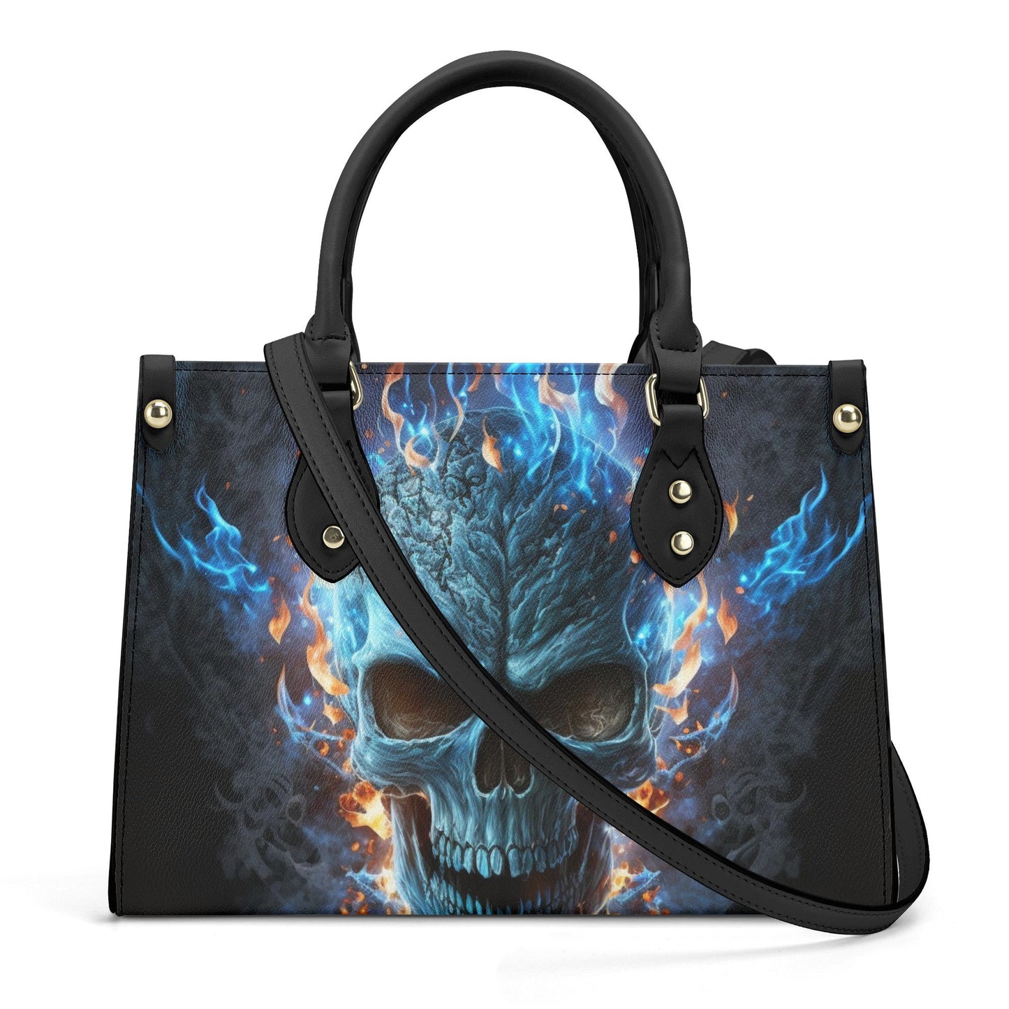 Halloween messenger bag, flower skull travel bag, hooded skull cosmetic bag, hooded skull tote bag, skull women's handbag, skull in fire cro