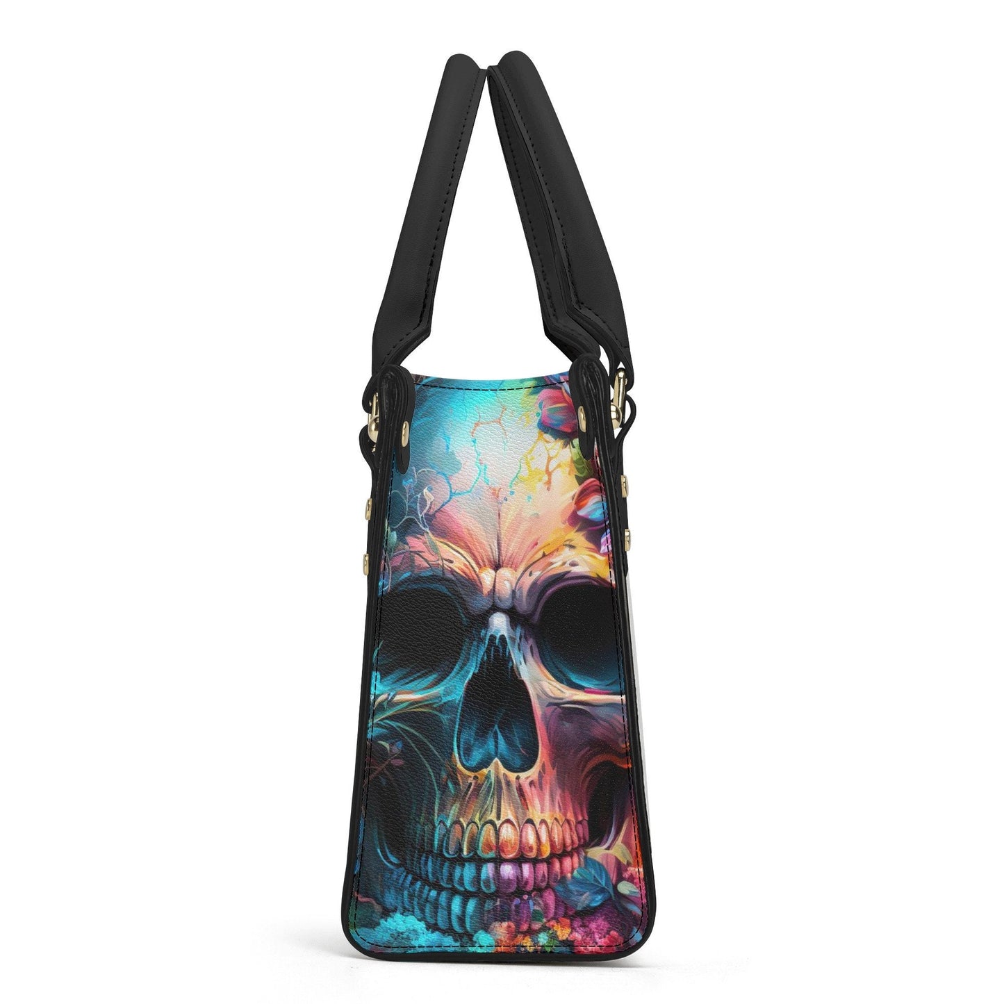 Rose skull cosmetic bag, devil ghost purse, rose skull travel bag, goth bag with shoulder strap, evil face travel bag, flaming skull tote ba
