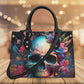 Rose skull cosmetic bag, devil ghost purse, rose skull travel bag, goth bag with shoulder strap, evil face travel bag, flaming skull tote ba