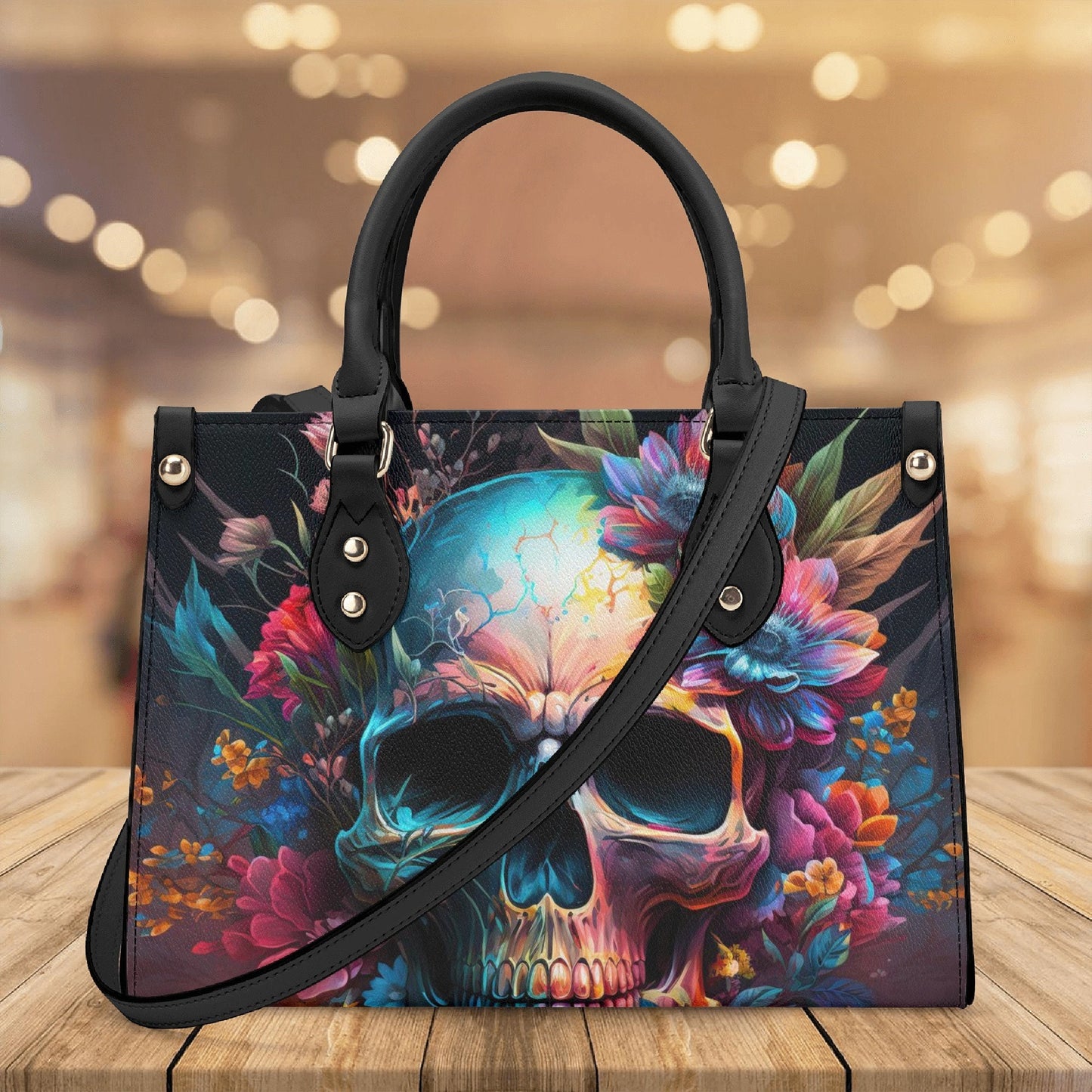 Rose skull cosmetic bag, devil ghost purse, rose skull travel bag, goth bag with shoulder strap, evil face travel bag, flaming skull tote ba