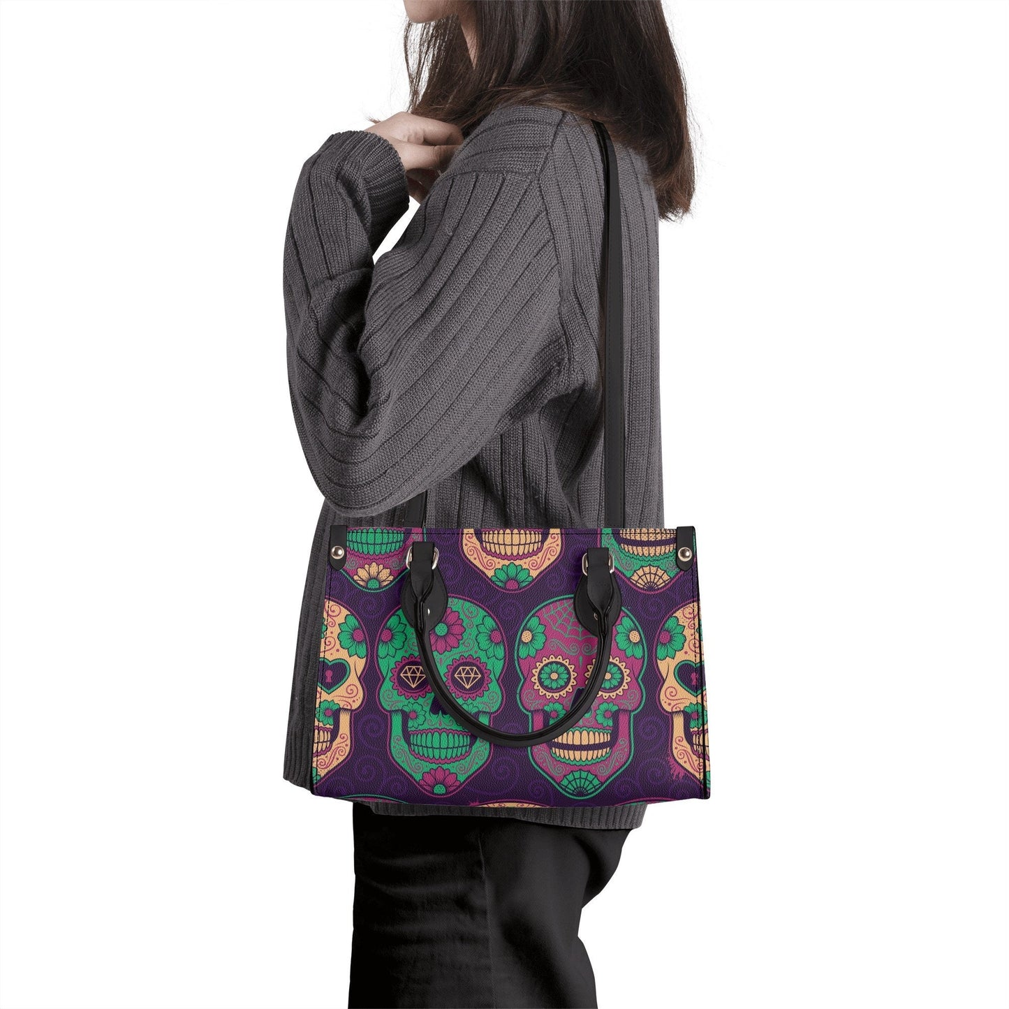 Day of the dead cosmetic bag, sugar skull crossbody bag, candy skull shoulder bag, candy skull bag with shoulder strap, day of the dead tote