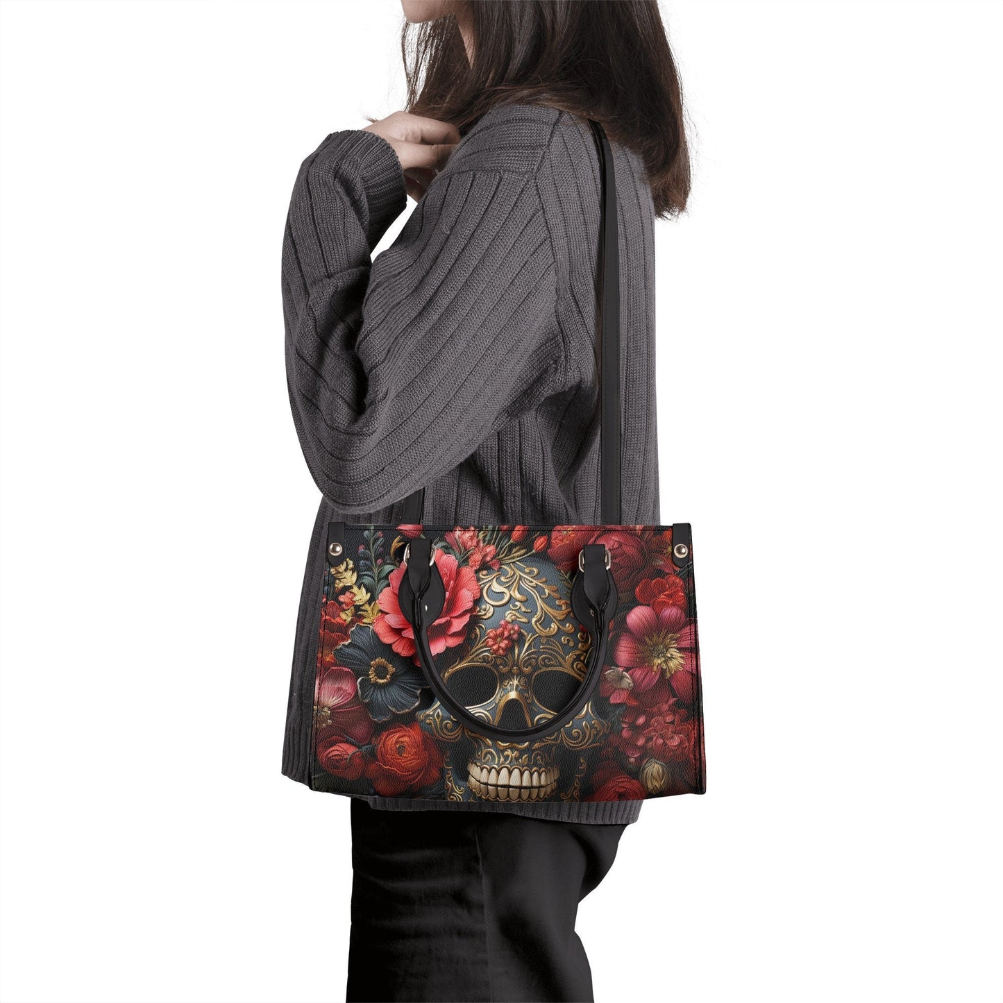Goth bag with shoulder strap, goth messenger bag, reaper skull cosmetic bag, punisher skull shoulder bag, motorcycle skull women's handbag,