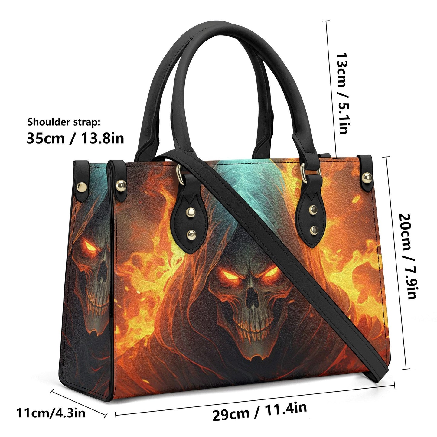 Horror travel bag, spooky death bag with shoulder strap, evil face women's purse, rose skull handbag with strap, rose skull shoulder bag, sk