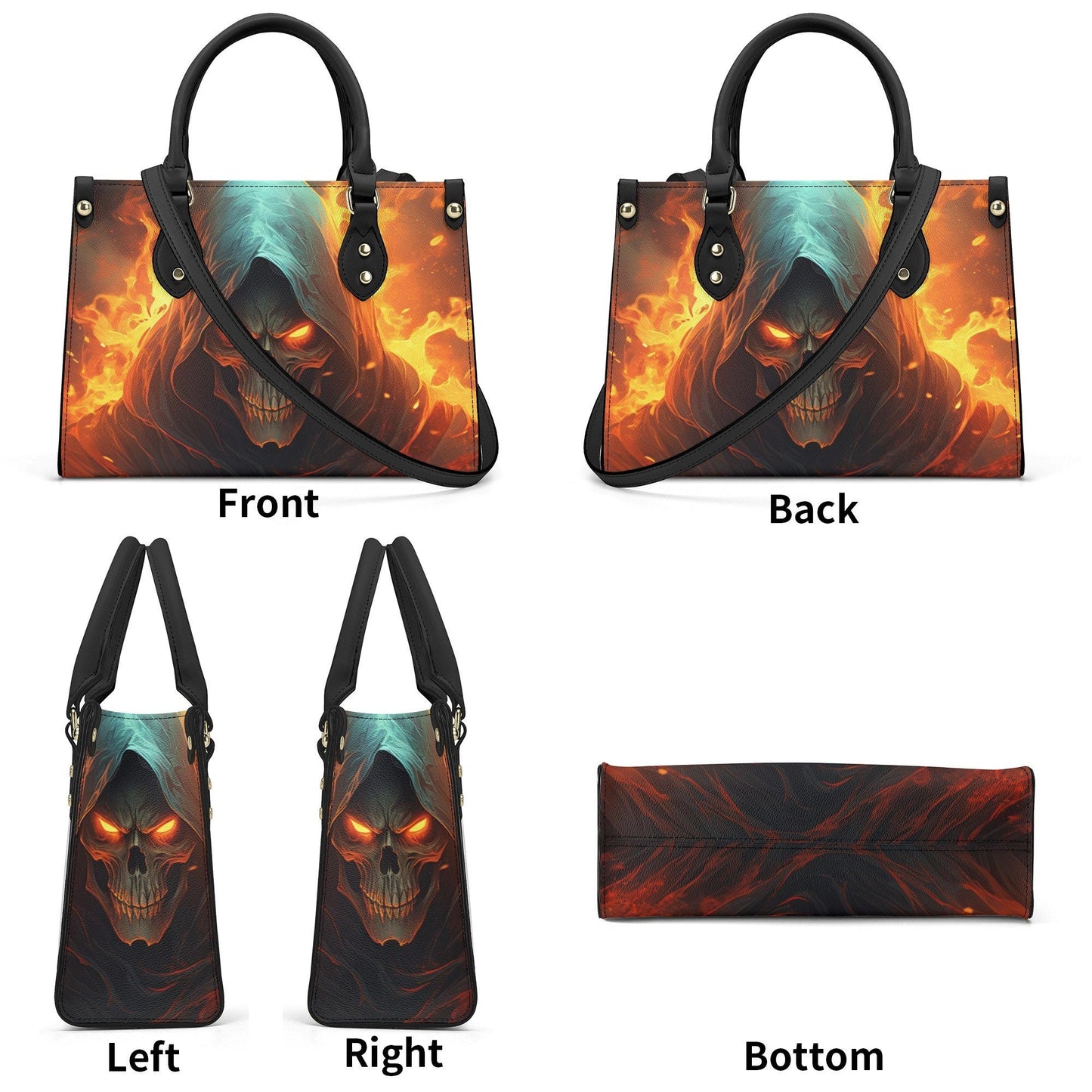Horror travel bag, spooky death bag with shoulder strap, evil face women's purse, rose skull handbag with strap, rose skull shoulder bag, sk