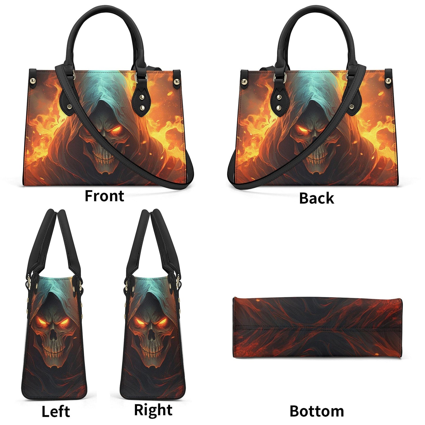 Horror travel bag, spooky death bag with shoulder strap, evil face women's purse, rose skull handbag with strap, rose skull shoulder bag, sk