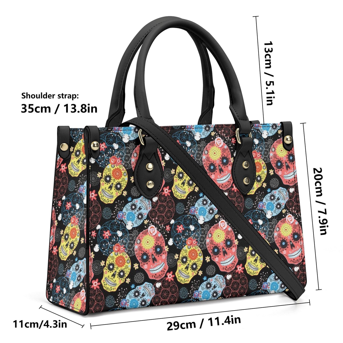 Sugar skull tote bag, mexican skull bag with shoulder strap, mexican skull cosmetic bag, candy skull shoulder bag, calaveras skull crossbody