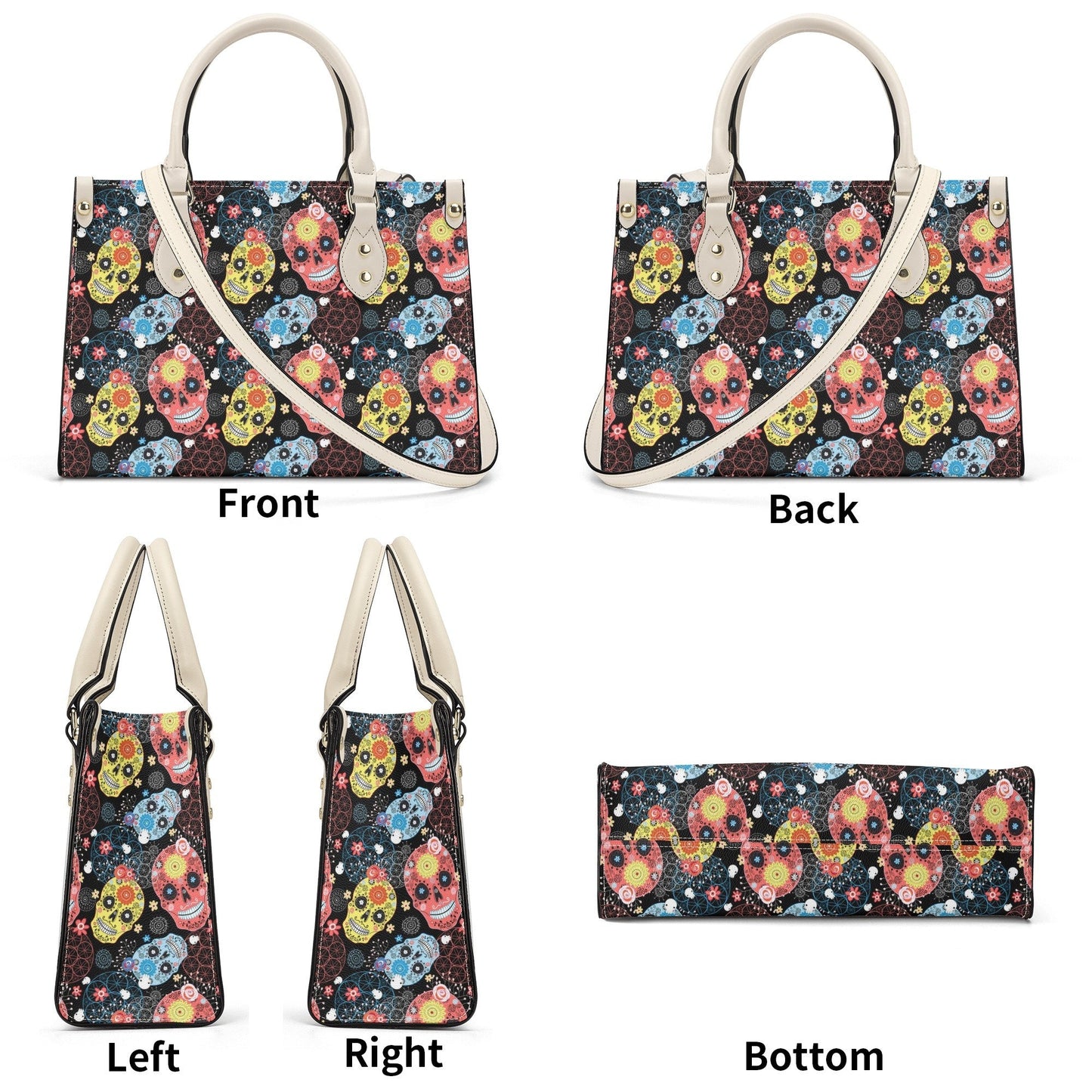 Sugar skull tote bag, mexican skull bag with shoulder strap, mexican skull cosmetic bag, candy skull shoulder bag, calaveras skull crossbody