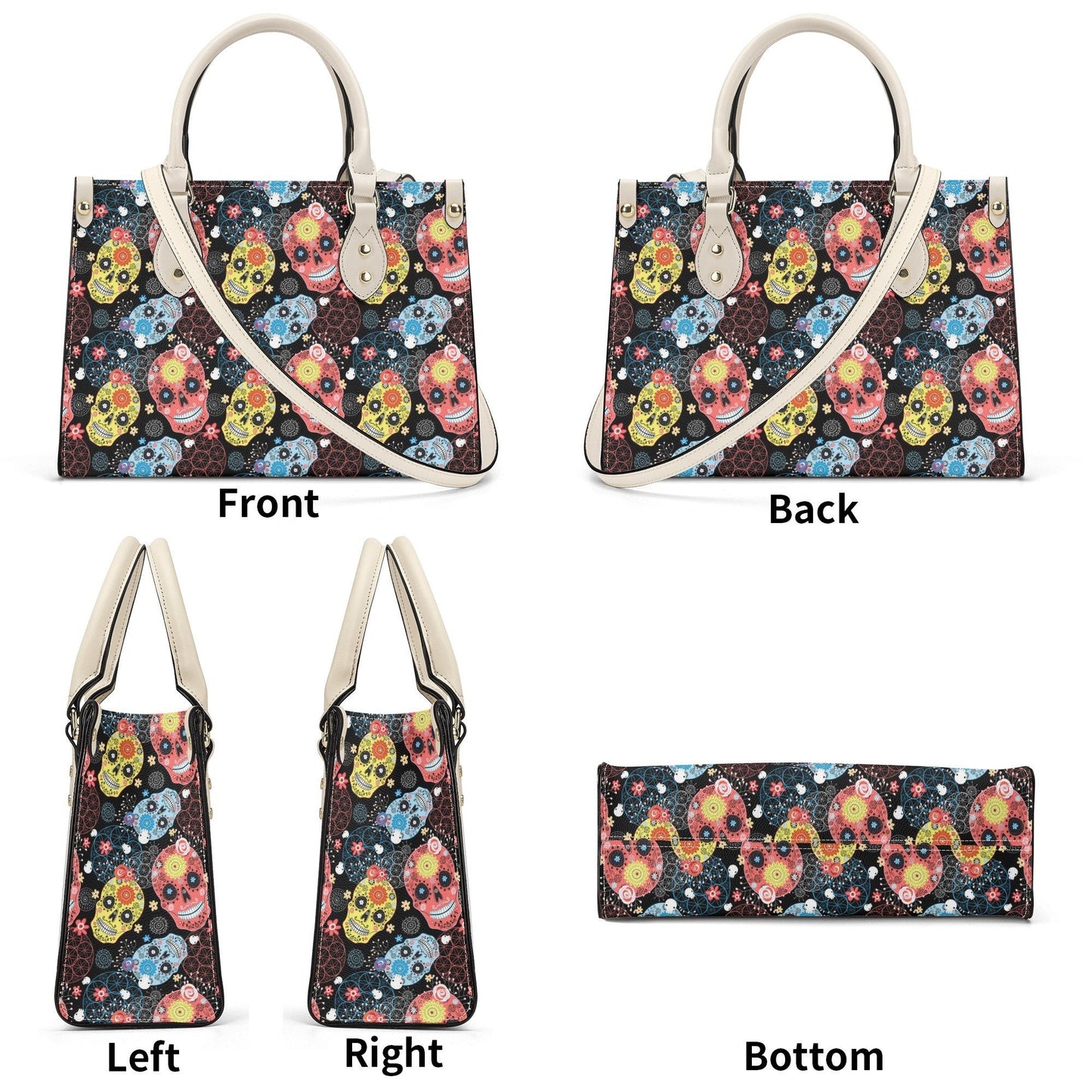 Sugar skull tote bag, mexican skull bag with shoulder strap, mexican skull cosmetic bag, candy skull shoulder bag, calaveras skull crossbody