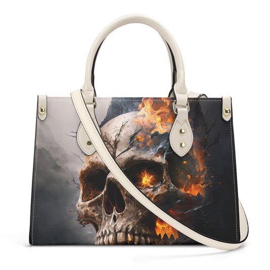 Evil face women's handbag, grim reaper messenger bag, spooky death cosmetic bag, skeleton purse, halloween travel bag, flaming skull women's