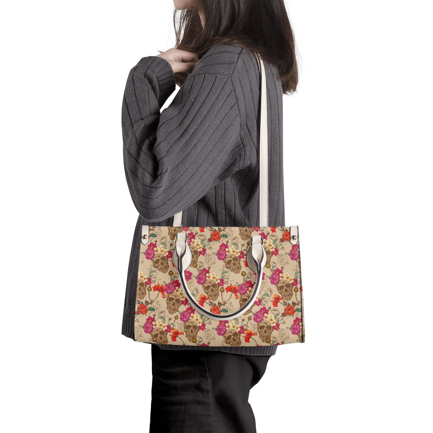 Sugar skull messenger bag, candy skull cosmetic bag, floral sugar skull handmade bag, dia de los muertos skull travel bag, cinco de mayo sku