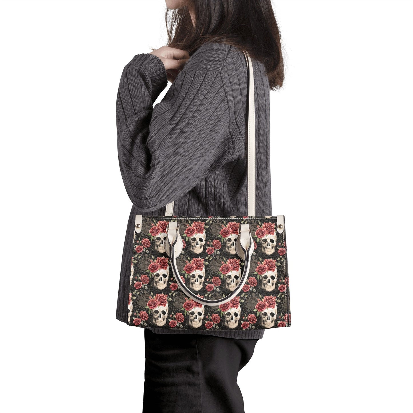Rose skull shoulder bag, devil ghost travel bag, evil face crossbody bag, grim reaper women's purse, skull large tote bag, flower skull hand