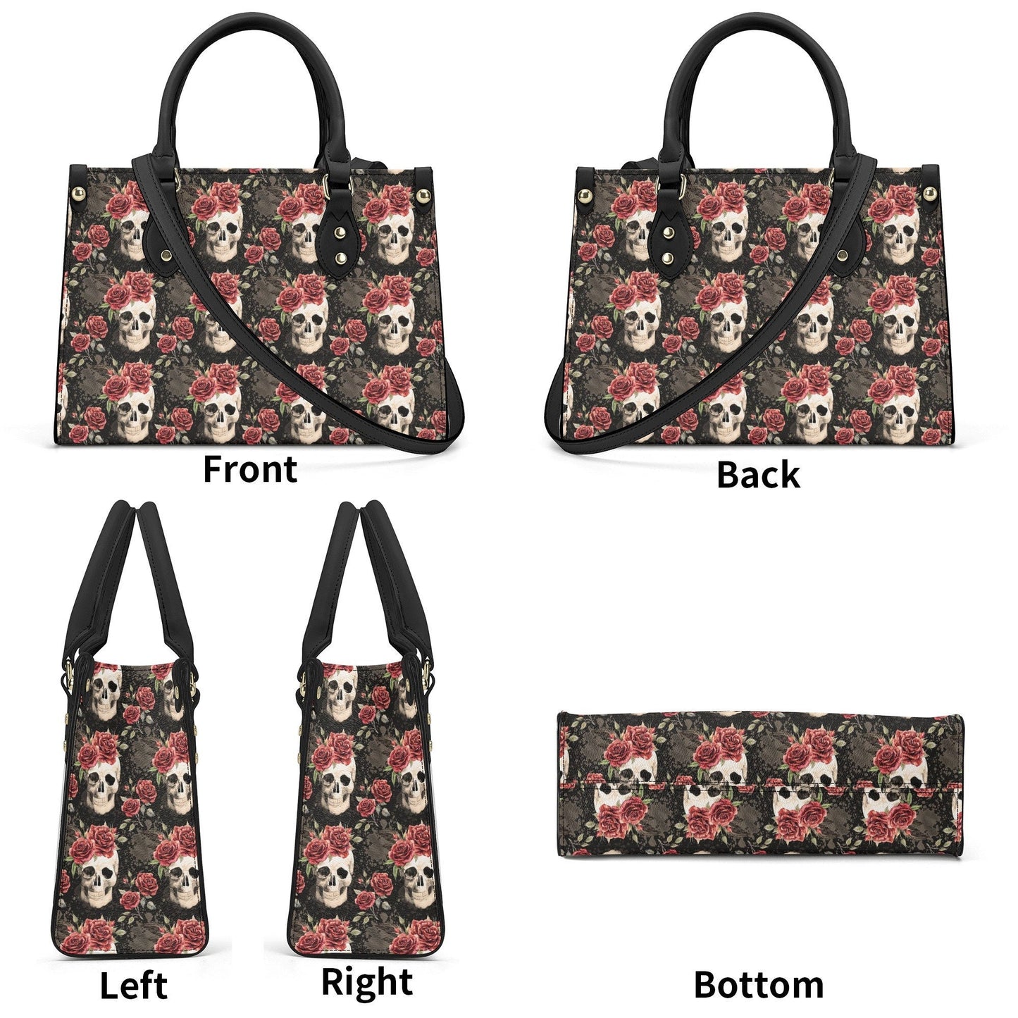 Rose skull shoulder bag, devil ghost travel bag, evil face crossbody bag, grim reaper women's purse, skull large tote bag, flower skull hand