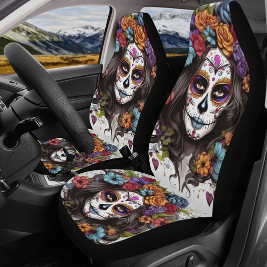 Mexican skull car seat cover full set, floral sugar skull cover cushion accessories for Cars, sugar skull girl seat cover for car, mexico ru